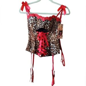 Shirley of Hollywood Animal Print Corset Garter Thong Panty Set Size 38